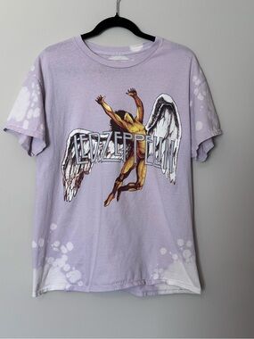 Led Zeppelin Light Purple Bleach Splatter Graphic Tee Large